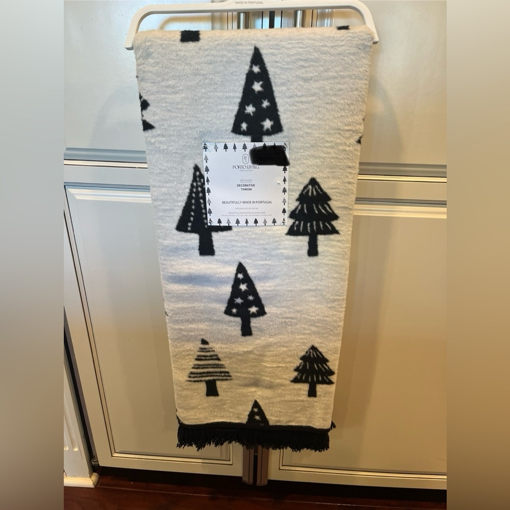 Pine Cone Hill Christmas Black and Cream Christmas Tree Throw Blanket